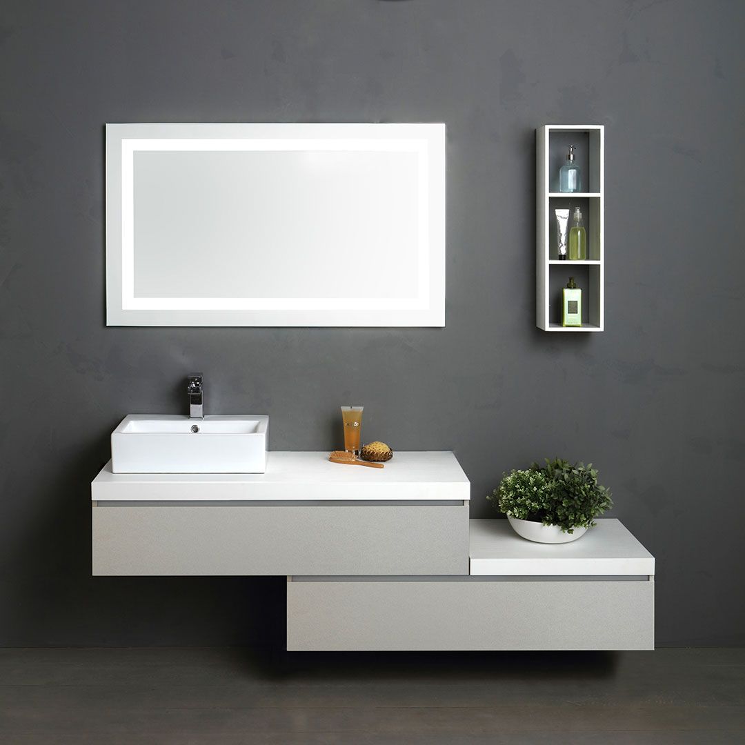 Mobile bagno 180cm con cassetti grigio perla e top bianco