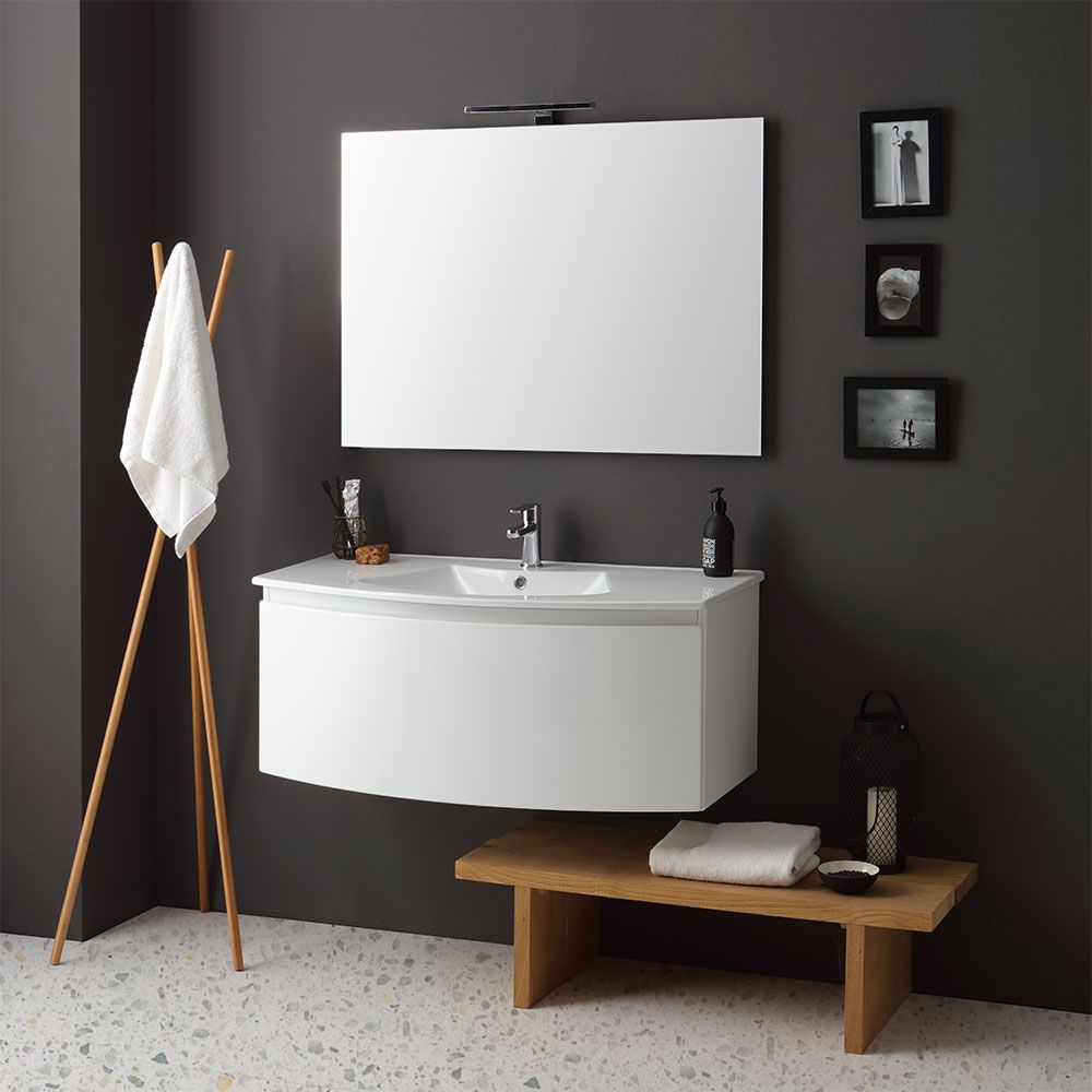 mobile bagno curvo sospeso laccato bianco 