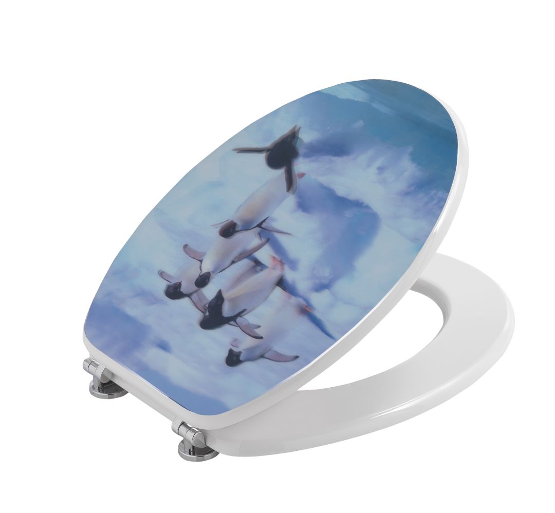 Roztomilé záchodové sedadlo s dizajnom tučniaka v 3D