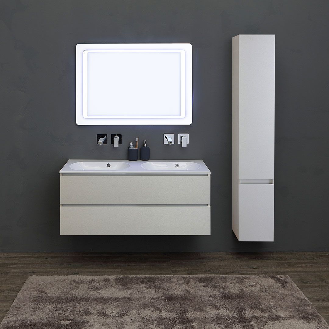 Kúpeľňová skrinka 120 cm sivá s 2 zásuvkami a stĺpikom