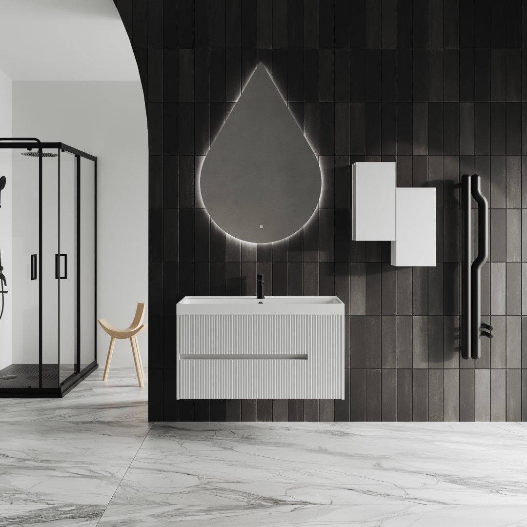 Kúpeľňová skrinka 100 cm zrkadlo v tvare slzy