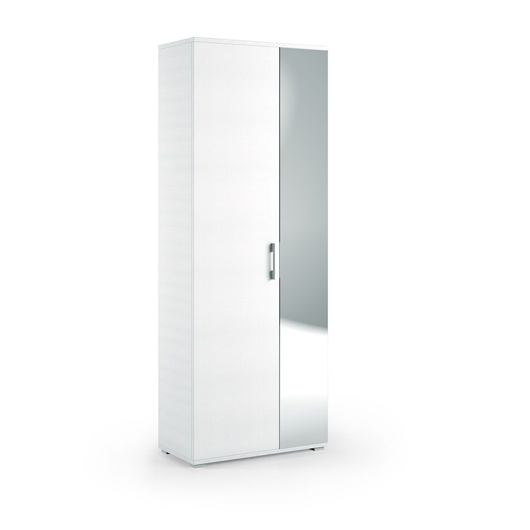 Viacúčelová biela kúpeľňová skrinka so zrkadlom a rukoväťou