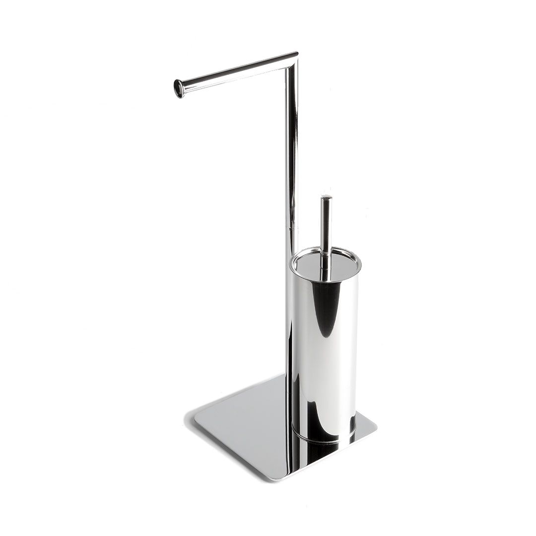 stojan na toaletný papier a toaletnú kefu s obdĺžnikovou pochrómovanou oceľovou základňou