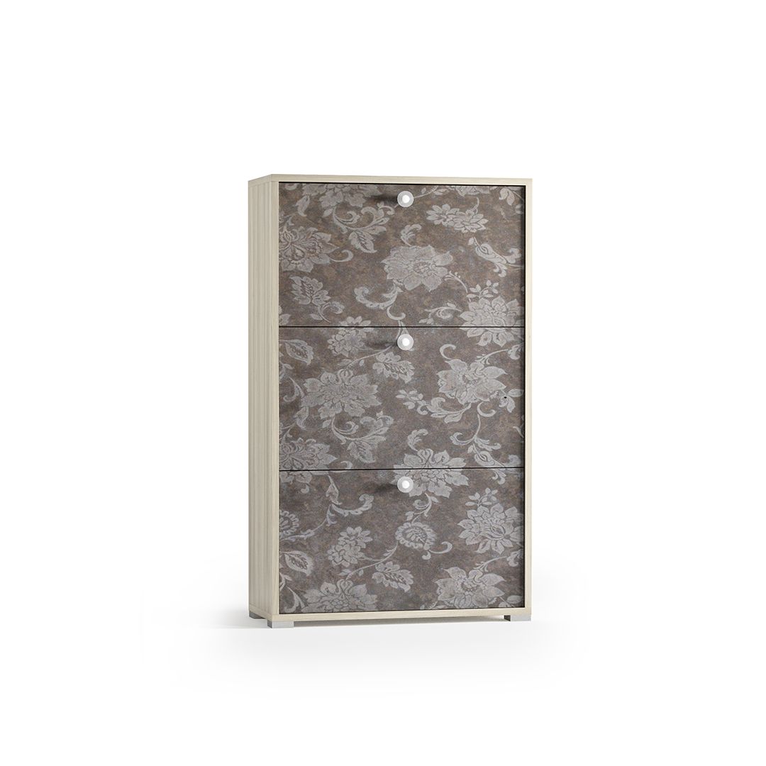 Jilmová skrinka na topánky s 3 zdobenými dvierkami