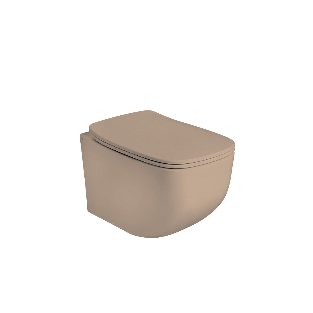 Nástenná toaleta bez okrajov pieskovej farby