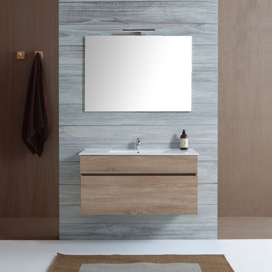 Závesný kúpeľňový nábytok zladý dub