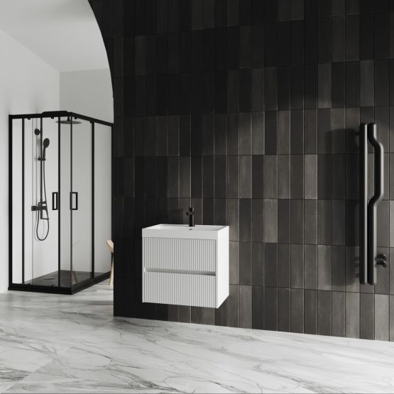 Kúpeľňová skrinka s umývadlom 60 cm v matnej bielej farbe Kúpeľňová skrinka s umývadlom 60 cm v matnej bielej farbe