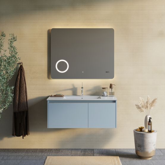 Composizione bagno celeste con specchio a led