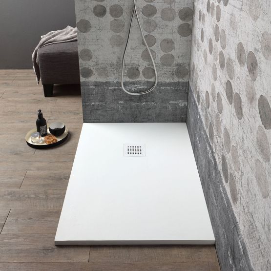 Biela živicová sprchová vanička s efektom kameňa 100x80