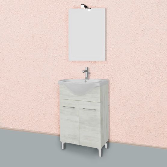 Stojaca kúpeľňová skrinka z bieleho duba so zrkadlom Stojaca kúpeľňová skrinka z bieleho duba so zrkadlom